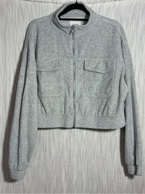 Aerie Groove-On Velour Full Zip Sweatshirt Jacket Cropped Womens Large
